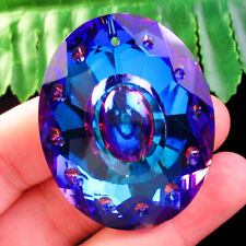 2pcs Faceted Blue Purple Titanium Crystal Oval Pendant Bead 48x38x12mm picture
