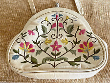 Vintage Talbots Cream Silk Embroidered Frame Clip Purse Flowers Evening handbag picture
