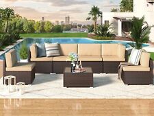 7-Pieces Patio Furniture Set Outdoor Sectional Sofa Rattan Wicker Sofa W/ Table picture