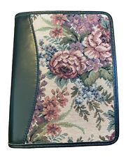 Vintage Franklin Day Planner Full Grain Leather Binding 6 ring Floral Tapestry picture