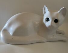 Vintage large, white, ceramic cat statue, blue eyes Elpa Alcobaca portugal picture