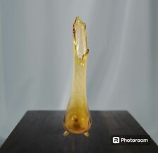 LE Smith Amber Vase Glass 3 Toed Smoothie Swung Footed 15