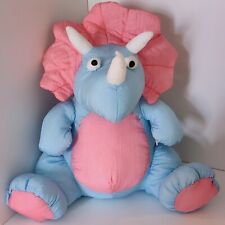 Vtg 90s Triceratops Dinosaur Plush Toy Nylon Blue Pink Chosun Toys Retro Read picture