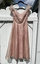 1950s Kay Selig Silk Cocktail Dress Lace Pink A Line Midi picture