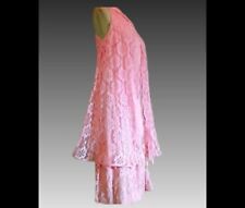 VTG 1960s Rose Pink Lace, Mod Era Flowy Overlay Sheath Dress w/ Lace Hem Sz S picture