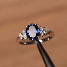 Women's Solitary Band Ring 3Ct Oval Cut Simulated Sapphire 14k White Gold Plated picture