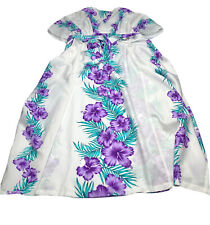 VTG 70s Royal Creations White Purple Hawaiian Hibiscus Flower House Dress Caftan picture