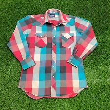 Vintage Wrangler Check Plaid Button Shirt Medium 21x27 Western Pearl-Snap USA picture