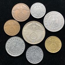 8 Coin Lot Rare Third Reich Germany WW2 Coins 2 Reichsmark and Various Pfennig picture
