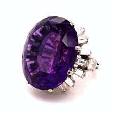 Magnificent Large Oval Cut 43.20CT Amethyst With Clear CZ Handmade Classic Ring picture