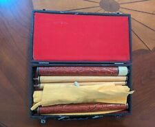 Vintage 5 Piece Pool Cue Sticks/Carry Case,Carved Wood Fabric &Brass 56
