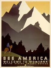 1930s See America Welcome to Montana Vintage Style Travel Poster - 24x32 picture