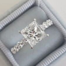 3.40 Ct Princess Cut Simulated Diamond Engagement Ring In 14k White Gold Plated picture