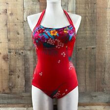 Sirena Vintage Red Floral Halter One Piece Swimsuit Womens 12 Swimwear picture