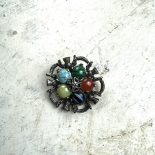 Vintage Miracle Signed Scottish Brooch Pin Colorful 5 Stones Silver Tone 50s 60s picture