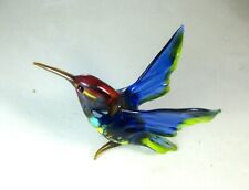hand blown glass animal hummingbird murano style figurine ornament blue red 3.8