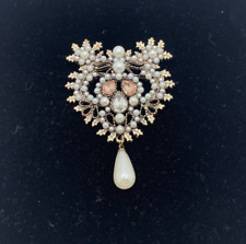 ANTIQUE VICTORIAN Round Drop White Pink Shape Pearl Stones Brooch Pin picture