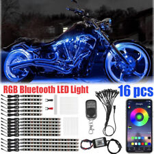 16PCS RGB Bluetooth Motorcycle LED Light Accent Glow Neon Strip Kit APP Control picture