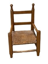 Vintage Early American Ladder Back Child's Slanted Wooden Chair Woven Seat picture
