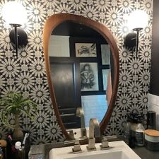 Mid Century Asymmetrical Wall Mirror, Organic Mirror, İrregular Mirror, Real Oak picture