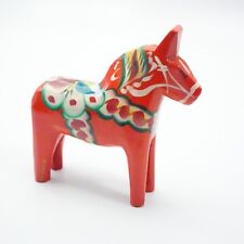 Vintage Wooden Swedish Red Dala Horse Hand-Painted 4.5