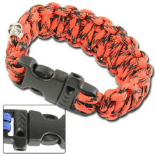 Medieval Paracord Bracelet, Survival Whistle, Skull Charm, 17 Foot , Red Black picture
