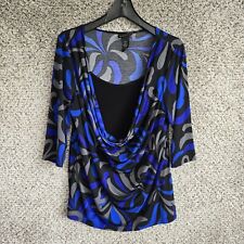 Lane Bryant Top Womens Plus 14/16 Blue Printed Stretch 3/4 Sleeve Blouse Ladies picture