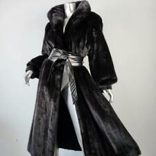 CANADA~XL/1X~VINTAGE BLACK BROWN RANCH GENUINE REAL FULL LENGTH MINK FUR COAT picture