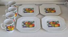 Vintage / Retro 1960's Bright Pedestal Fruit Basket Graphic Mugs and Plate Set picture