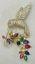 Crystal Hummingbird Flowers Glass Rhinestone Brooch Pin Vintage Bird Multicolor picture