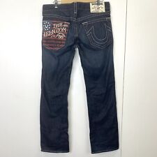 True Religion Jeans Mens Size 34x33 Straight Denim USA Flag Pocket Stars Stripes picture