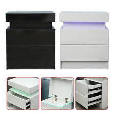 Modern LED Nightstand with 2 Drawers High Gloss Bedside Table End Table Bedroom picture