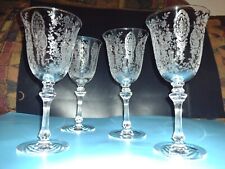 4 Vintage Tiffin June Night Wine Goblets Elegant Etched Glass Stems Fostoria picture