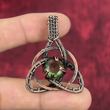Faceted Green Amethyst Gemstone Pendant Handmade Copper Wire Wrapped Jewelry picture