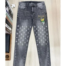 New Arrival Men Luxury Bear Embroidered Fashion Jeans Straight Gray Trousers picture
