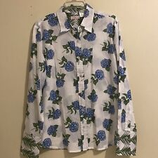 Tizzie Womens Size L White Overall Floral  Blouse Shirt Top Cotton Lightweight picture
