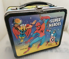 ~RARE 1976 Superheroes Cartoon Metal Lunch Box Superheroes Nice Vintage Lunchbox picture