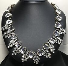 Vintage, stunning J Crew, brass tone and clear rhinestone cluster necklace, 24