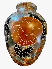 Nicaraguan Vase Turtle Pottery Folk Art Sea Tortoise Etched Terracotta Clay picture