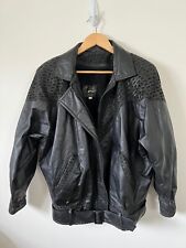 VTG Harlin Leather Motorcycle Jacket Womens SMALL Black Moto USA Made EUC picture