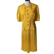 Andrea Gayle Skirt Set Womens Size 10 Vintage Pleated Yellow Polka Dot picture