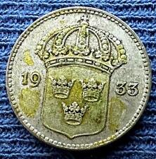 1933 Sweden 10 Ore Coin XF   .400 Silver       #MX254 picture
