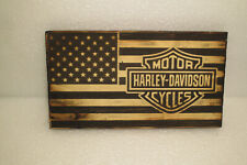 Harley Davidson American Flag Wood Rustic Primitive farmhouse decor USA picture