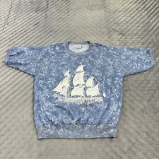 VINTAGE 80s Gensis Shirt Mens Large Blue Tie Dye Sailing Ship Nautical USA Made picture