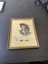 Hummel Cross Stitch Completed Framed Rain Girl w/Umbrella picture