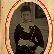 Antique Tintype Photograph Beautiful Young Woman Buttons Lace ID Lizzie Staples picture