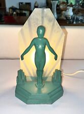Rare Antique Art Deco FrankArt Green Metal Silhouette Nymph Lamp Light picture