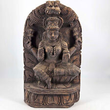 Vintage Indian Hand Carved Wood Hindu Goddess Saraswati panel figurine picture