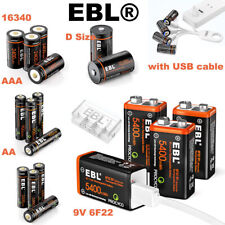 EBL 1.5V USB Rechargeable Batteries AA AAA D Cell 9V Lithium Li-ion Battery LOT picture