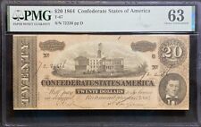 T-67 $20 1864 Confederate States Banknote Civil War Confederacy Money PMG UNC 63 picture
